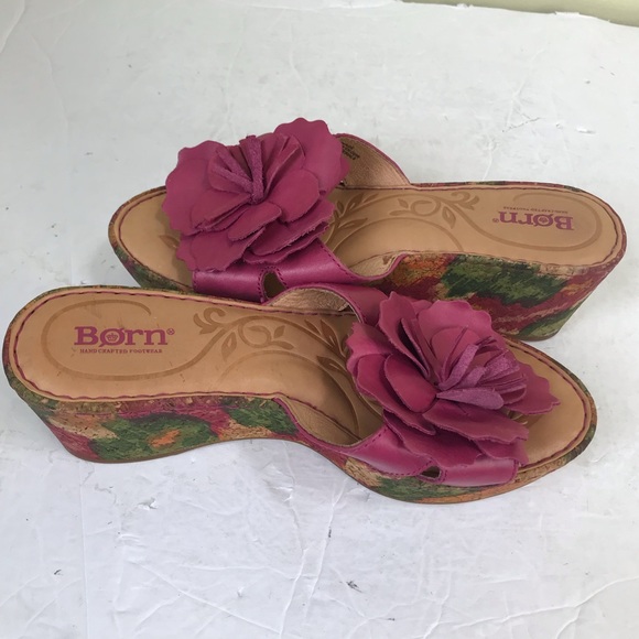 BOC NEW Flower Leather Wedge Platform Sandals Pink Multi Shoes Slides Slip On 7 - Picture 6 of 16